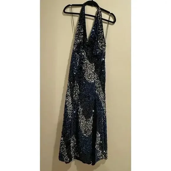 Free People Glitter Gold Midnight Sequin Plunging V Neck Midi Dress Small S NWT - Picture 4 of 5